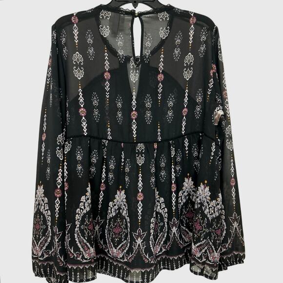 Knox Rose Sheer Black Velvet  Babydoll Balloon Sleeve Blouse Whimsigoth Boho XXL - Picture 2 of 12